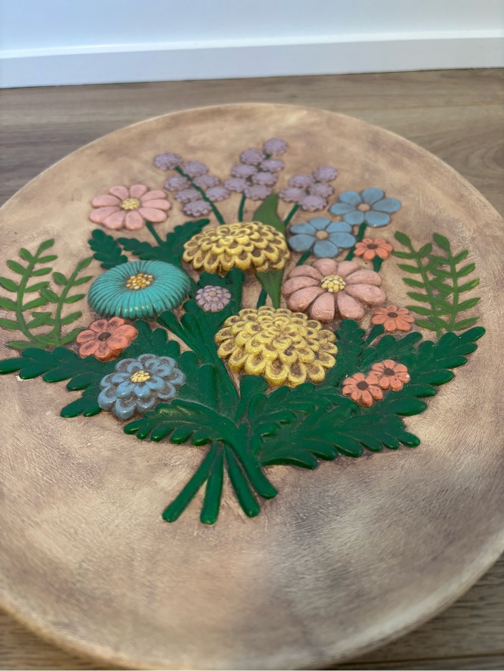 Vintage Mid-Century Modern Floral Relief Wall Plaque Ceramic Art - Picture 6 of 8